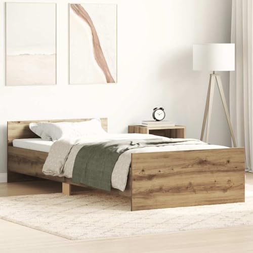 Hommdiy Bettgestell Bettrahmen mit Lattenrost Bett Gästebett mit Kopfteil Fußteil Doppelbett Schlafzimmerbett ohne Matratze Artisan-Eiche 90x200cm Holzwerkstoff Hommdiy Bettgestell Bettrahmen mit Lattenrost Bett Gästebett mit Kopfteil Fußteil Doppelbett Schlafzimmerbett ohne Matratze Artisan-Eiche 90x200cm Holzwerkstoff von Hommdiy