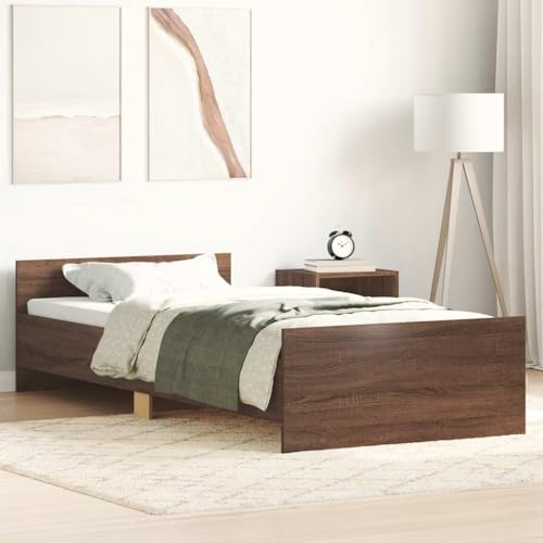 Hommdiy Bettgestell Bettrahmen mit Lattenrost Bett Gästebett mit Kopfteil Fußteil Doppelbett Schlafzimmerbett ohne Matratze Braun Eiche 75x190 cm Holzwerkstoff Hommdiy Bettgestell Bettrahmen mit Lattenrost Bett Gästebett mit Kopfteil Fußteil Doppelbett Schlafzimmerbett ohne Matratze Braun Eiche 75x190 cm Holzwerkstoff von Hommdiy