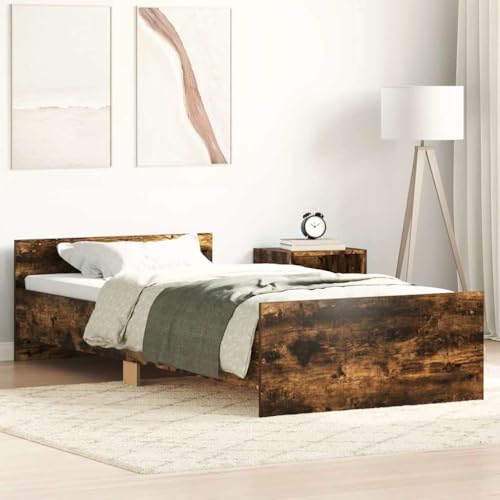 Hommdiy Bettgestell Bettrahmen mit Lattenrost Bett Gästebett mit Kopfteil Fußteil Doppelbett Schlafzimmerbett ohne Matratze Räuchereiche 90x190 cm Holzwerkstoff Hommdiy Bettgestell Bettrahmen mit Lattenrost Bett Gästebett mit Kopfteil Fußteil Doppelbett Schlafzimmerbett ohne Matratze Räuchereiche 90x190 cm Holzwerkstoff von Hommdiy