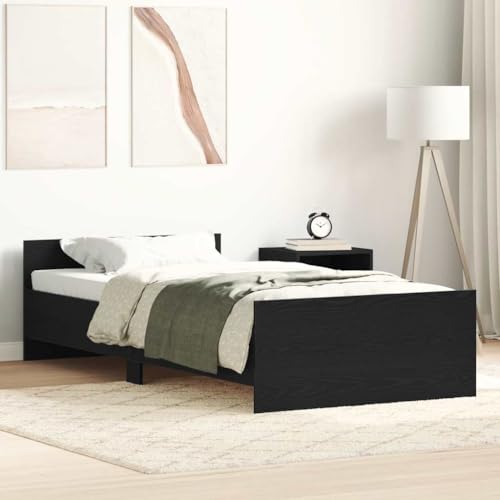 Hommdiy Bettgestell Bettrahmen mit Lattenrost Bett Gästebett mit Kopfteil Fußteil Doppelbett Schlafzimmerbett ohne Matratze Schwarz Eichen-Optik 100x200 cm von Hommdiy
