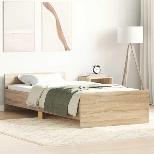 Hommdiy Bettgestell Bettrahmen mit Lattenrost Bett Gästebett mit Kopfteil Fußteil Doppelbett Schlafzimmerbett ohne Matratze Sonoma-Eiche 100x200 cm Holzwerkstoff Hommdiy Bettgestell Bettrahmen mit Lattenrost Bett Gästebett mit Kopfteil Fußteil Doppelbett Schlafzimmerbett ohne Matratze Sonoma-Eiche 100x200 cm Holzwerkstoff von Hommdiy