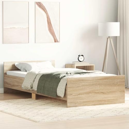 Hommdiy Bettgestell Bettrahmen mit Lattenrost Bett Gästebett mit Kopfteil Fußteil Doppelbett Schlafzimmerbett ohne Matratze Sonoma-Eiche 75x190 cm Holzwerkstoff Hommdiy Bettgestell Bettrahmen mit Lattenrost Bett Gästebett mit Kopfteil Fußteil Doppelbett Schlafzimmerbett ohne Matratze Sonoma-Eiche 75x190 cm Holzwerkstoff von Hommdiy