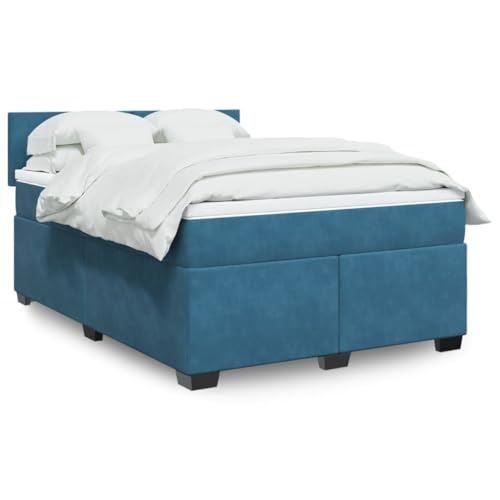 Hommdiy Bettgestell mit Kopfteil Lattenrost Doppelbett für Schlafzimmer Samt Blau 160 x 200 cm/Plain degsign von Hommdiy