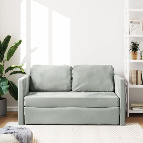 Hommdiy Bodensofa mit Schlaffunktion - Klappsofa Couch in Hellgrau - 122x204x55 cm Samt von Hommdiy