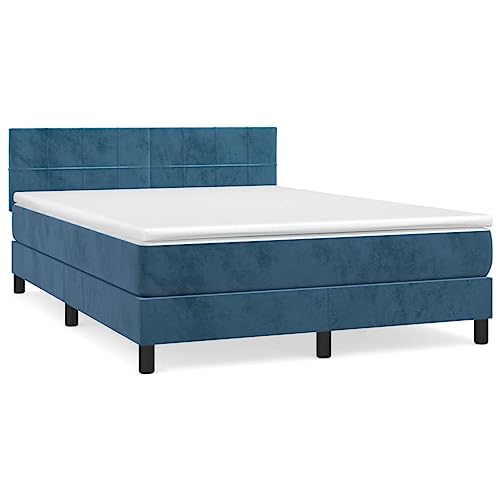 Hommdiy Boxspringbett, Bett mit Matratze Kopfteil, Doppelbett Bettgestell mit Lattenrost, Polsterbett Bettrahmen, Samt,Dunkelblau, 140x200 cm,Muster 3 von Hommdiy