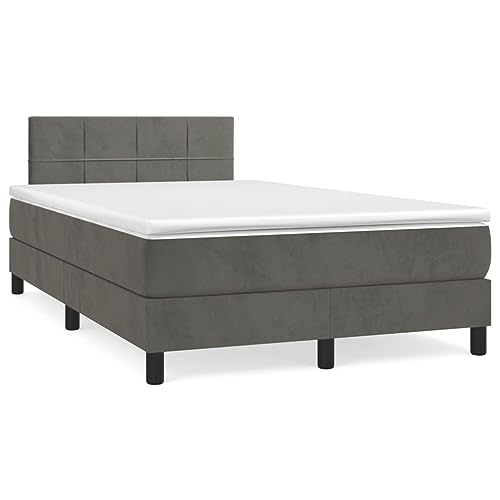 Hommdiy Boxspringbett, Bett mit Matratze Kopfteil, Doppelbett Bettgestell mit Lattenrost, Polsterbett Bettrahmen, Samt,Dunkelgrau, 120x200 cm,Muster 3 von Hommdiy