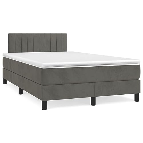 Hommdiy Boxspringbett, Bett mit Matratze Kopfteil, Doppelbett Bettgestell mit Lattenrost, Polsterbett Bettrahmen, Samt,Dunkelgrau, 120x200 cm,Muster 5 von Hommdiy