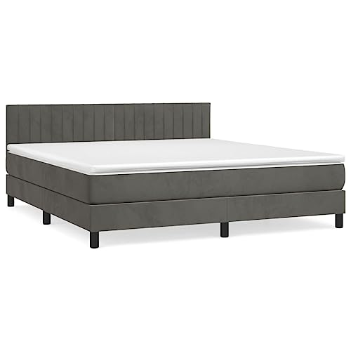 Hommdiy Boxspringbett, Bett mit Matratze Kopfteil, Doppelbett Bettgestell mit Lattenrost, Polsterbett Bettrahmen, Samt,Dunkelgrau, 180x200 cm,Muster 5 von Hommdiy