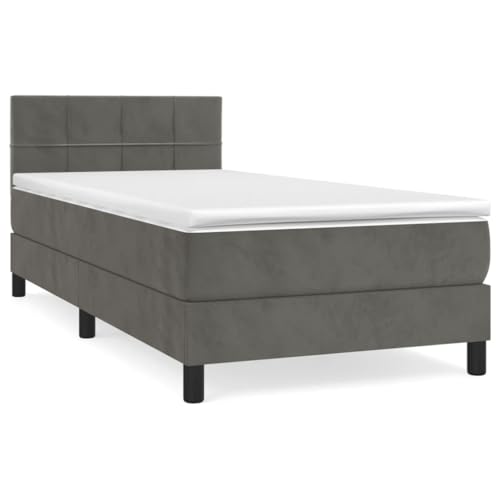 Hommdiy Boxspringbett, Bett mit Matratze Kopfteil, Doppelbett Bettgestell mit Lattenrost, Polsterbett Bettrahmen, Samt,Dunkelgrau, 90x200 cm,Muster 3 von Hommdiy