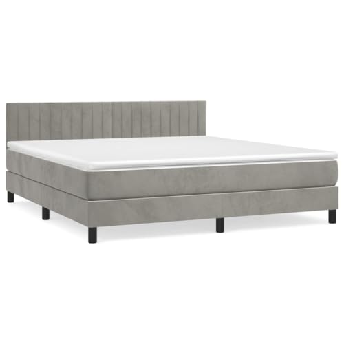 Hommdiy Boxspringbett, Bett mit Matratze Kopfteil, Doppelbett Bettgestell mit Lattenrost, Polsterbett Bettrahmen, Samt,Hellgrau, 160x200 cm,Muster 5 von Hommdiy