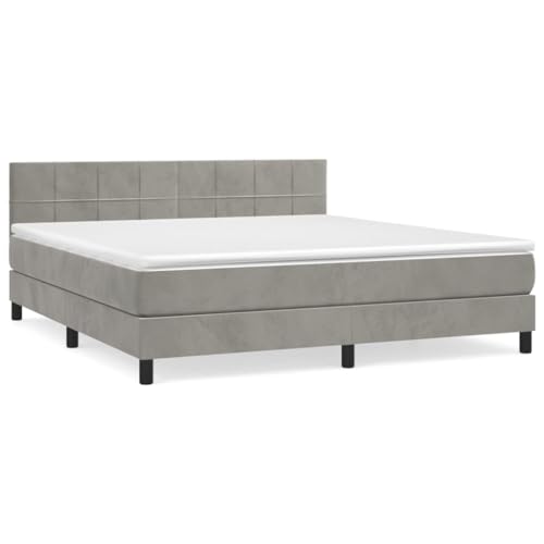 Hommdiy Boxspringbett, Bett mit Matratze Kopfteil, Doppelbett Bettgestell mit Lattenrost, Polsterbett Bettrahmen, Samt,Hellgrau, 180x200 cm,Muster 3 von Hommdiy