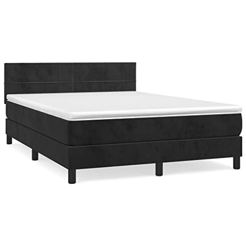 Hommdiy Boxspringbett, Bett mit Matratze Kopfteil, Doppelbett Bettgestell mit Lattenrost, Polsterbett Bettrahmen, Samt,Schwarz, 140x200 cm,Muster 3 von Hommdiy