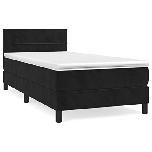 Hommdiy Boxspringbett, Bett mit Matratze Kopfteil, Doppelbett Bettgestell mit Lattenrost, Polsterbett Bettrahmen, Samt,Schwarz, 90x200 cm,Muster 3 von Hommdiy