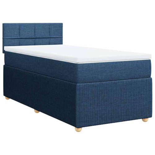 Hommdiy Boxspringbett Doppelbett mit Matratze und Topper Bettgestell mit Kopfteil Polsterbett Bett für Schlafzimmer Blau 90x190cm-Block mit Quadraten von Hommdiy