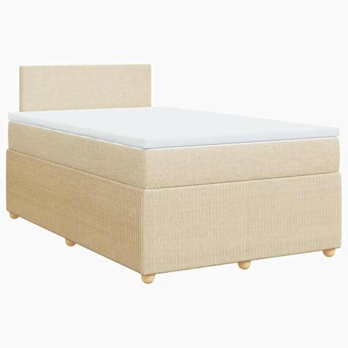 Hommdiy Boxspringbett Doppelbett mit Matratze und Topper Bettgestell mit Kopfteil Polsterbett Bett für Schlafzimmer Creme 120x190cm-Schlichtes Design von Hommdiy