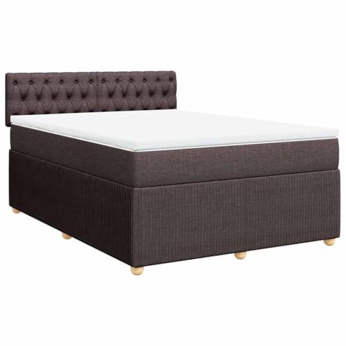 Hommdiy Boxspringbett Doppelbett mit Matratze und Topper Bettgestell mit Kopfteil Polsterbett Bett für Schlafzimmer Dunkelbraun 140x190cm-Knopfheftung Design von Hommdiy