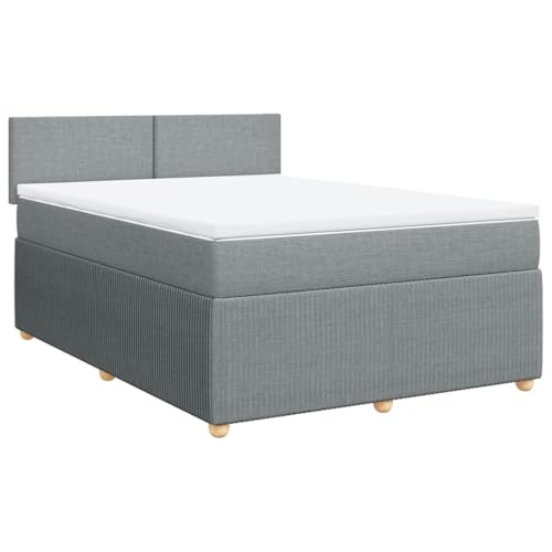 Hommdiy Boxspringbett Doppelbett mit Matratze und Topper Bettgestell mit Kopfteil Polsterbett Bett für Schlafzimmer Hellgrau 160x200cm-Schlichtes Design von Hommdiy