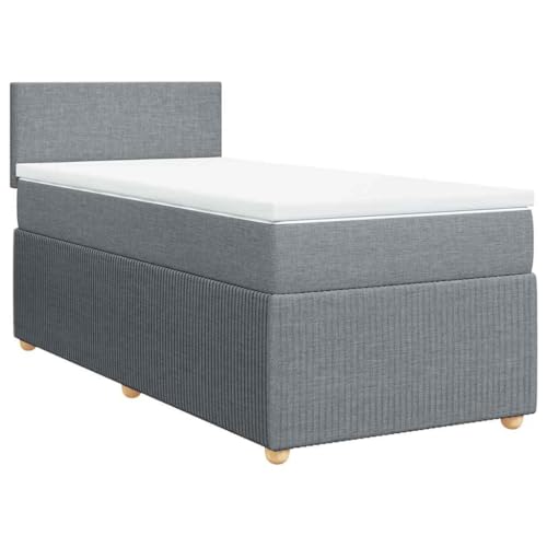 Hommdiy Boxspringbett Doppelbett mit Matratze und Topper Bettgestell mit Kopfteil Polsterbett Bett für Schlafzimmer Hellgrau 90x200cm-Schlichtes Design von Hommdiy