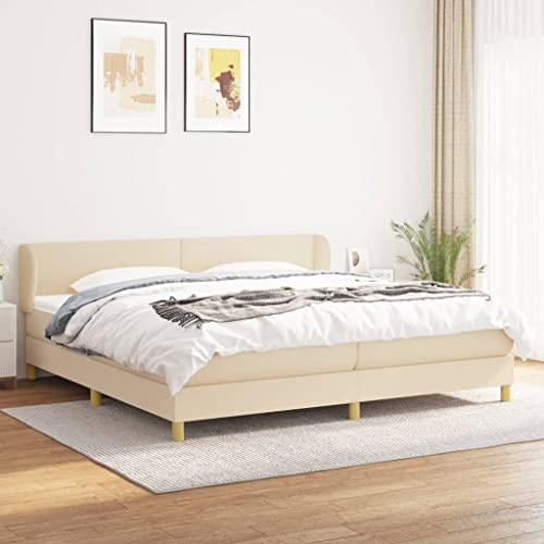 Hommdiy Boxspringbett mit Matratze Creme 200x200 cm Stoff Bettgestell Polsterbett Bett Lattenrost Bettrahmen Schlafzimmerbett Hommdiy Boxspringbett mit Matratze Creme 200x200 cm Stoff Bettgestell Polsterbett Bett Lattenrost Bettrahmen Schlafzimmerbett von Hommdiy