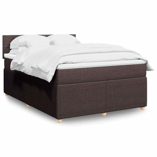 Hommdiy Boxspringbett mit Matratze Dunkelbraun 160x200 cm Stoff Block mit Quadraten von Hommdiy