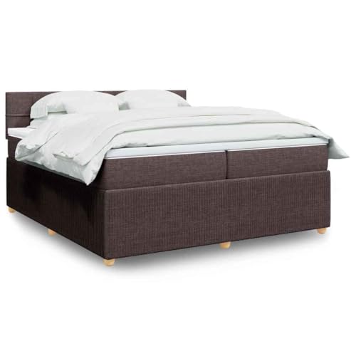 Hommdiy Boxspringbett mit Matratze Dunkelbraun 200x200 cm Stoff Block mit Quadraten von Hommdiy