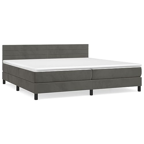 Hommdiy Boxspringbett, Bett mit Matratze Kopfteil, Doppelbett Bettgestell mit Lattenrost, Polsterbett Bettrahmen, Samt,Dunkelgrau, 200x200 cm,Muster 4 von Hommdiy