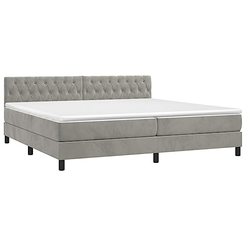 Hommdiy Boxspringbett mit Matratze Hellgrau 200x200 cm Samt，Geeignet für alle Arten von Schlafzimmern von Hommdiy