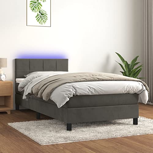 Hommdiy Boxspringbett mit Matratze LED Polsterbett Bett Einzelbett Bettrahmen Bettgestell Lattenrost Schlafzimmerbett Hotelbett Samt von Hommdiy