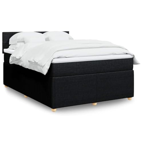 Hommdiy Boxspringbett mit Matratze Schwarz 160x200 cm Stoff Block mit Quadraten von Hommdiy