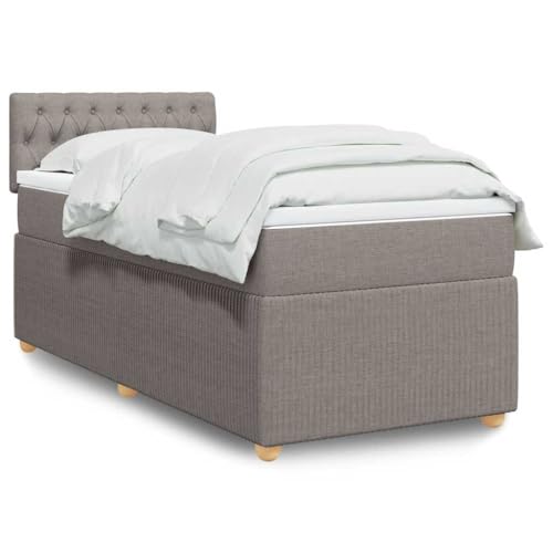 Hommdiy Boxspringbett mit Matratze Taupe 90x190 cm Stoff Knopfheftung Design von Hommdiy