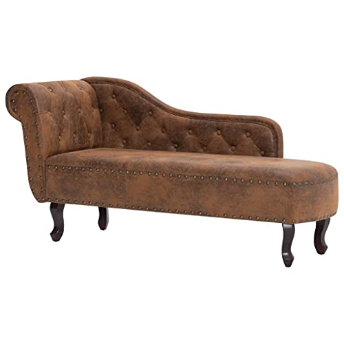 Hommdiy Chaiselongue Braun Wildleder-Optik Recamiere Couch Sofa Sessel Chaise Relaxliege Loungesofa Schlafsofa Liege Liegesessel Schlafcouch Bettsofa von Hommdiy
