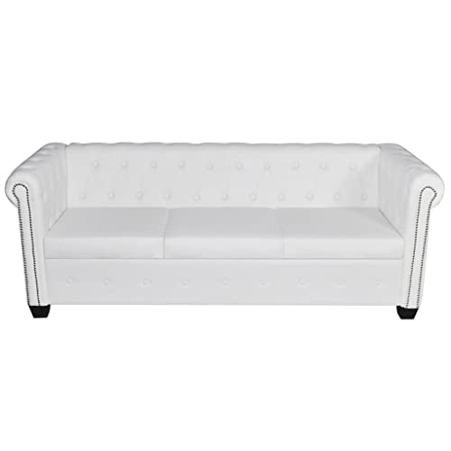Hommdiy Chesterfield-Sofa 3-Sitzer Kunstleder Weiß von Hommdiy
