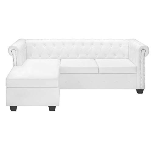 Hommdiy Chesterfield-Sofa L-Form Kunstleder Weiß von Hommdiy