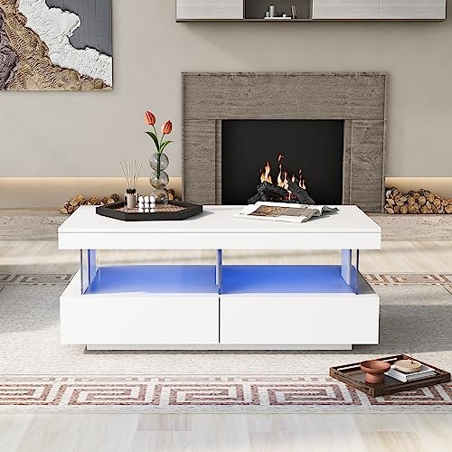 Hommdiy Couchtisch Sofatisch Teetisch Kaffeetisch Beistelltisch Tisch,moderner Hochglanz-Sofatisch Wohnzimmertisch,Langlebige, Kratzfeste und Glatte Tischplatte,100 * 60 * 49.5cm (Weiß) von Hommdiy