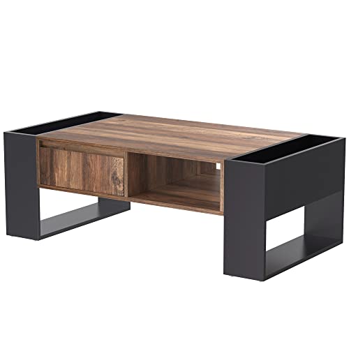 Hommdiy Couchtisch aus Holzmaserung, mit Eine grifflose Schublade, EIN Staufach und Heckstaufach,doppelseitiger Stauraum. Mit Staufächern auf beiden Seiten. großer Stauraum. Anthrazit. Hommdiy Couchtisch aus Holzmaserung, mit Eine grifflose Schublade, EIN Staufach und Heckstaufach,doppelseitiger Stauraum. Mit Staufächern auf beiden Seiten. großer Stauraum. Anthrazit. von Hommdiy