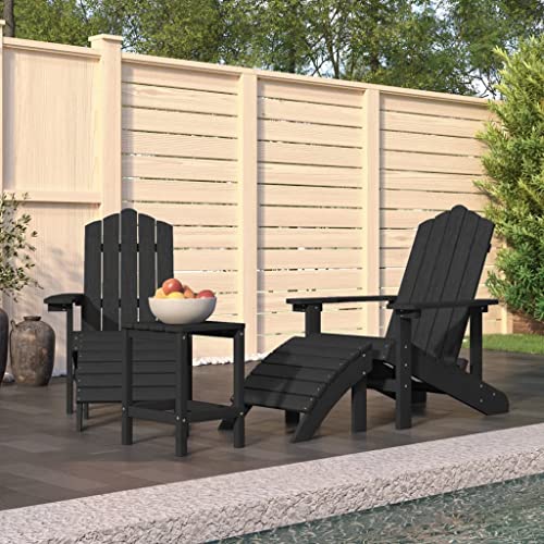 Hommdiy Deckchair Adirondack Stuhl Adirondack-Gartenstühle mit Hocker & Tisch HDPE Anthrazit von Hommdiy