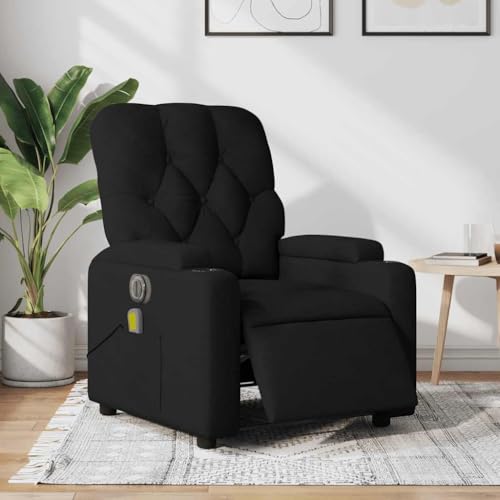 Hommdiy Elektrisch Relaxsessel Massagesessel Fernsehsessel mit Liegefunktion TV Sessel für Wohnzimmer Schwarz Geknöpfte Version von Hommdiy