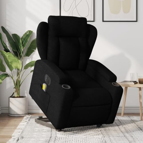 Hommdiy Elektrischer Massagesessel mit Aufstehhilfe Schwarz Stoff von Hommdiy