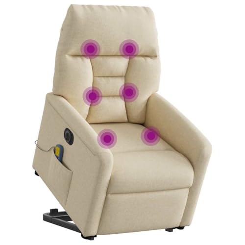 Hommdiy Elektrischer Massagesessel mit Aufstehhilfe Stoff, Relaxsessel, Sessel Creme,Elektrisches Neigungssystem,Mit Massage von Hommdiy
