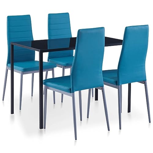 Hommdiy Esszimmergruppe mit 4 Stühlen, Tisch mit Glasplatte, Essgruppe für 4 Personen, 4er Set Esszimmerstühle mit Esstisch, für Wohnzimmer Küche Büro Blau von Hommdiy