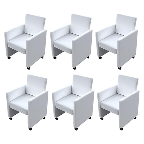 Hommdiy Esszimmerstühle Esszimmer Sessel Essstuhl Küchenstuhl Cocktailsessel Stuhlgruppe Sitzgruppe Stühle 6 STK. Weiß Kunstleder von Hommdiy