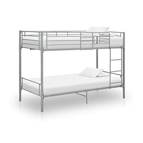 Hommdiy Etagenbett Metall 90×200 cm,Es gibt Schutzgeländer,Zugangsleitern (Grau) von Hommdiy