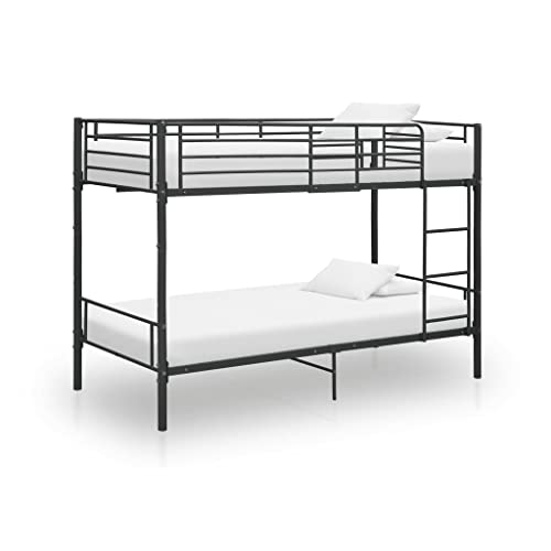 Hommdiy Etagenbett Metall 90×200 cm,Es gibt Schutzgeländer,Zugangsleitern (Schwarz) von Hommdiy