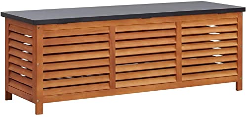 Hommdiy Eukalyptusholz Massiv Gartenbox Kissenbox Sitzbank Auflagenbox Gartenbank Bank Gartentruhe Kissentruhe Aufbewahrungsbox 150x50x55cm von Hommdiy