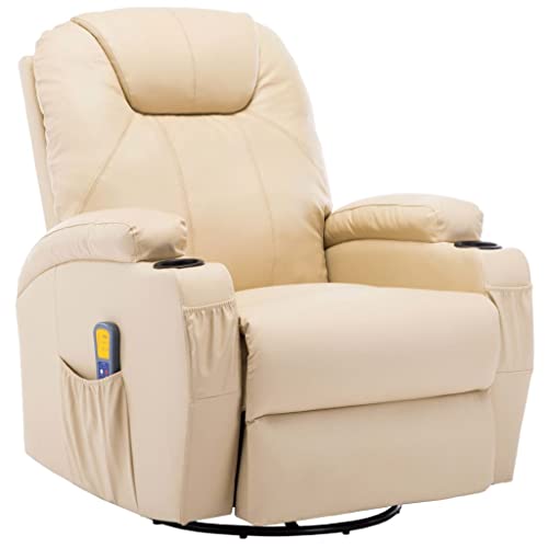 Hommdiy Fernsehsessel Massage-Schaukelsessel Creme Kunstleder Sessel von Hommdiy