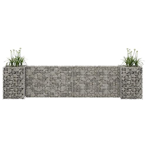 Hommdiy Gabionen Pflanzkorb H-förmig Steinkorb Blumentopf Wand Mauer Gabione Drahtkorb Pflanzkübel Blumenkasten Stahldraht 260x40x60 cm von Hommdiy