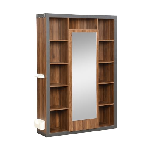 Hommdiy Garderobengestell mit Spiegel, Multifunktionsgarderobe und Vitrine, Bücherregalkombination mit Abtropfschale, Haken und Kleiderbügeln von Hommdiy