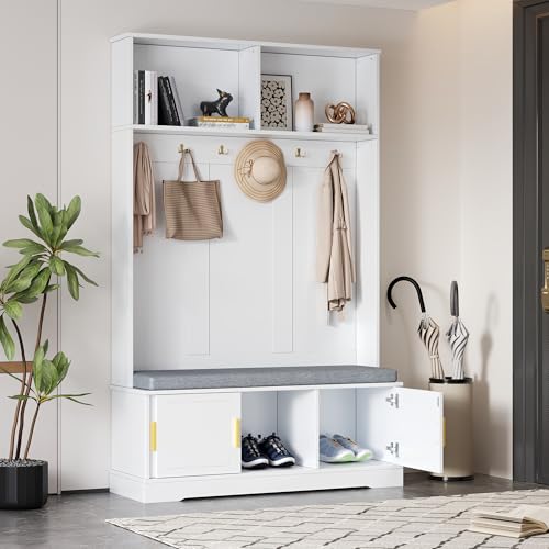 Hommdiy Garderobenständer mit Schuhbank Garderobe 6 Dreifach-Haken freistehend platzsparend für Eingangsbereich Flur Weiß 120×40×191cm Hommdiy Garderobenständer mit Schuhbank Garderobe 6 Dreifach-Haken freistehend platzsparend für Eingangsbereich Flur Weiß 120×40×191cm von Hommdiy