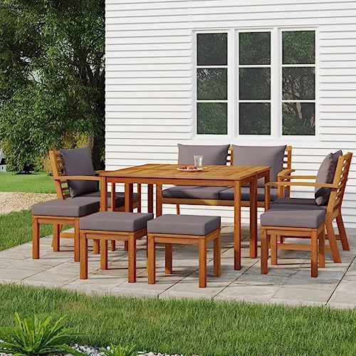 Hommdiy Garten Essgruppe 9-TLG.Gartenmöbel Set mit Kissen, Gartengarnitur Sitzgruppe Modulares Design, Lounge Sofa Bank Tisch, Massivholz Akazie Dunkelgrau Type 9 von Hommdiy