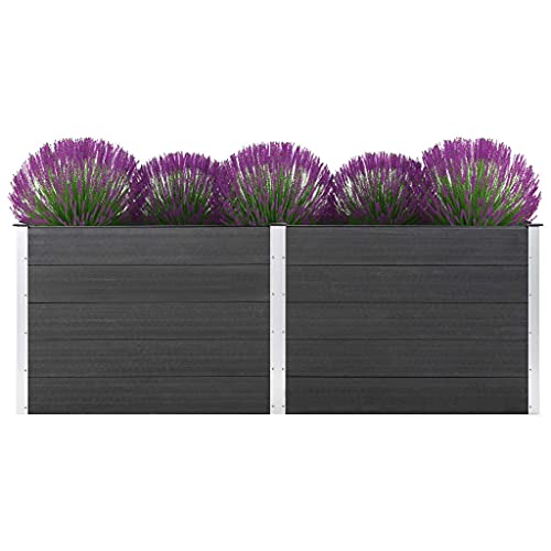 Hommdiy Garten Hochbeet 250 x 100 x 91 cm Metall Hochbeet Pflanze Blumenbeet für Balkongarten WPC Grau von Hommdiy